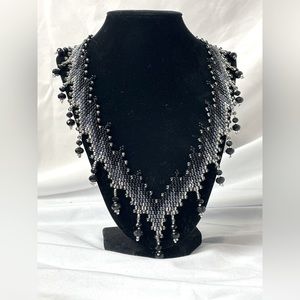 Native American hand beaded statement necklace gun metal & silver magnet clasp